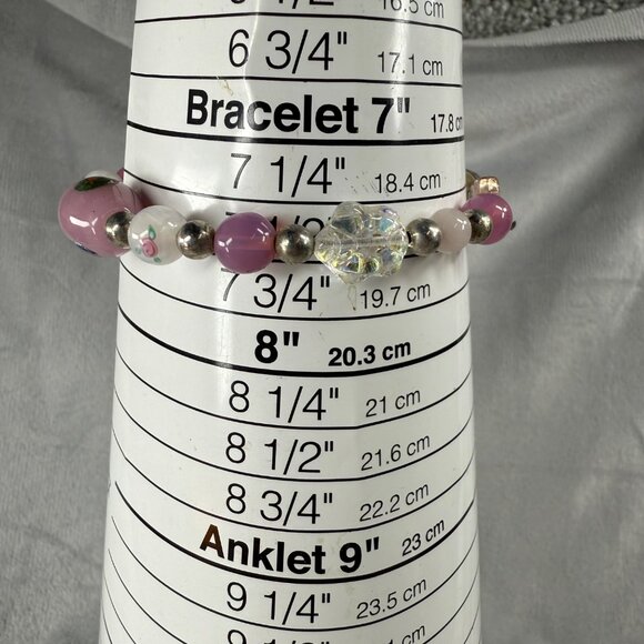 Vintage Glass Bead Bracelet With Toggle Closure & Pink White Silver Accents - Picture 9 of 16